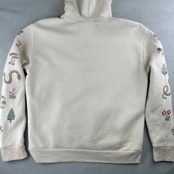 Hollister Hoodie Women M Cream Relaxed Fit Snake Floral Nature Graphic Pullover - Picture 2 of 13